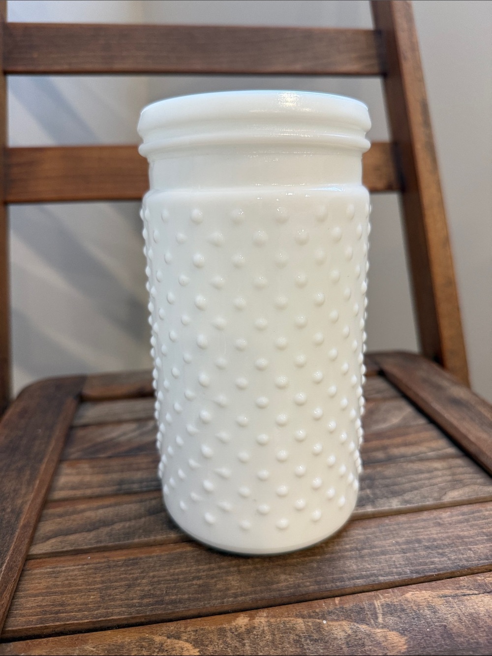 Vintage White Hobnail Milk Glass Vase 7” Unmarked Fenton Style Floral Vase